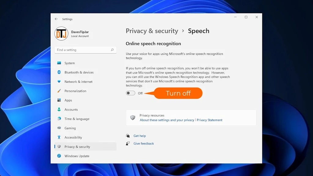Turn off online speech recognition