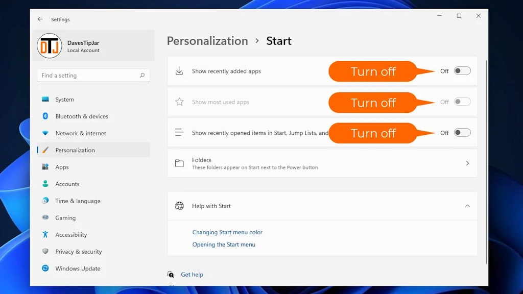 Turn off personalized content