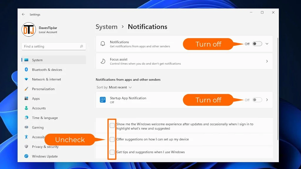 Turn off Windows notifications