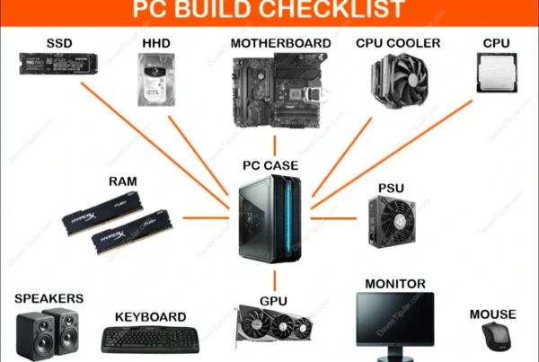 Diagram of all the PC parts needed to build a computer