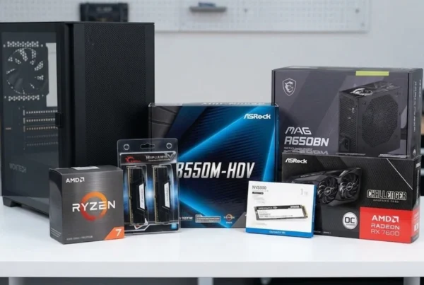 Group of PC parts for building a gaming PC.