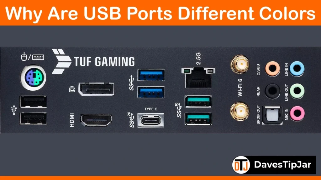 Motherboard I/O showing difference USB port colors